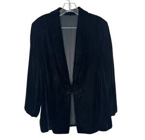 Vintage 1990s Black Velvet Open-Front Blazer Jacket decorative frog closure M